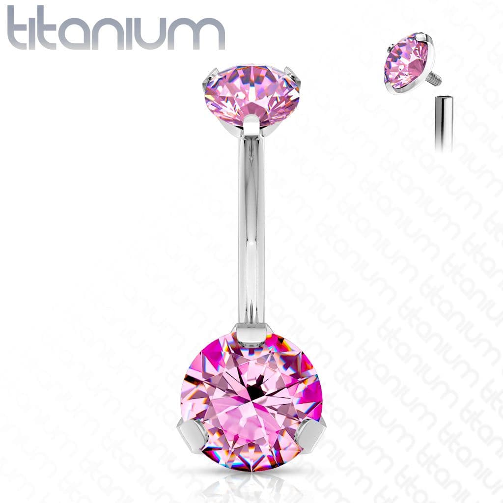 Piercing do pupíku vnitřní závit, zirkon - TITAN (růžová)