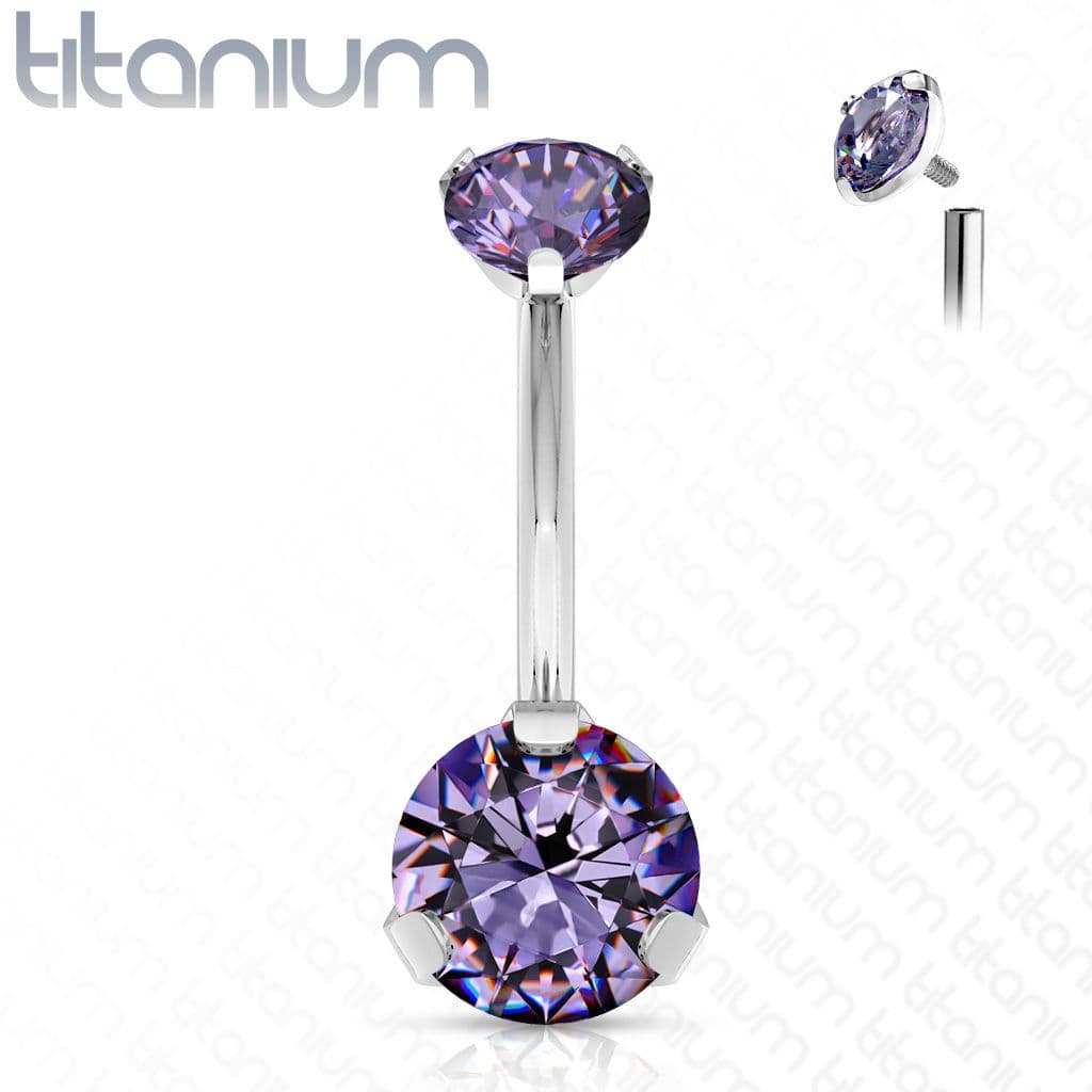 Piercing do pupíku vnitřní závit, zirkon - TITAN (fialová)