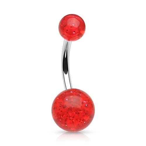 Piercing do pupíku - banánek se třpytkami (červená)
