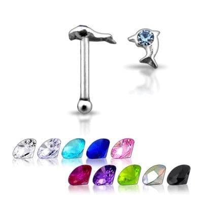 Stříbrný piercing do nosu - delfínek (čirá)