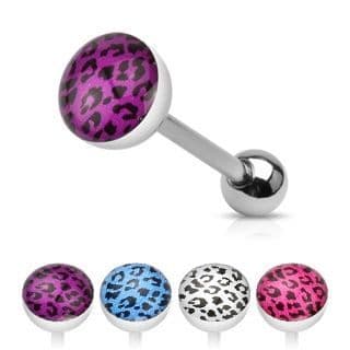 Piercing do jazyka leopardí vzor (fialová, 1,6 x 16 mm)