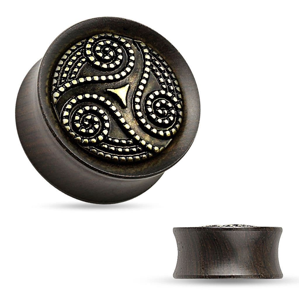 Dřevěný plug do ucha Ebony Wood s ornamenty (22 mm)