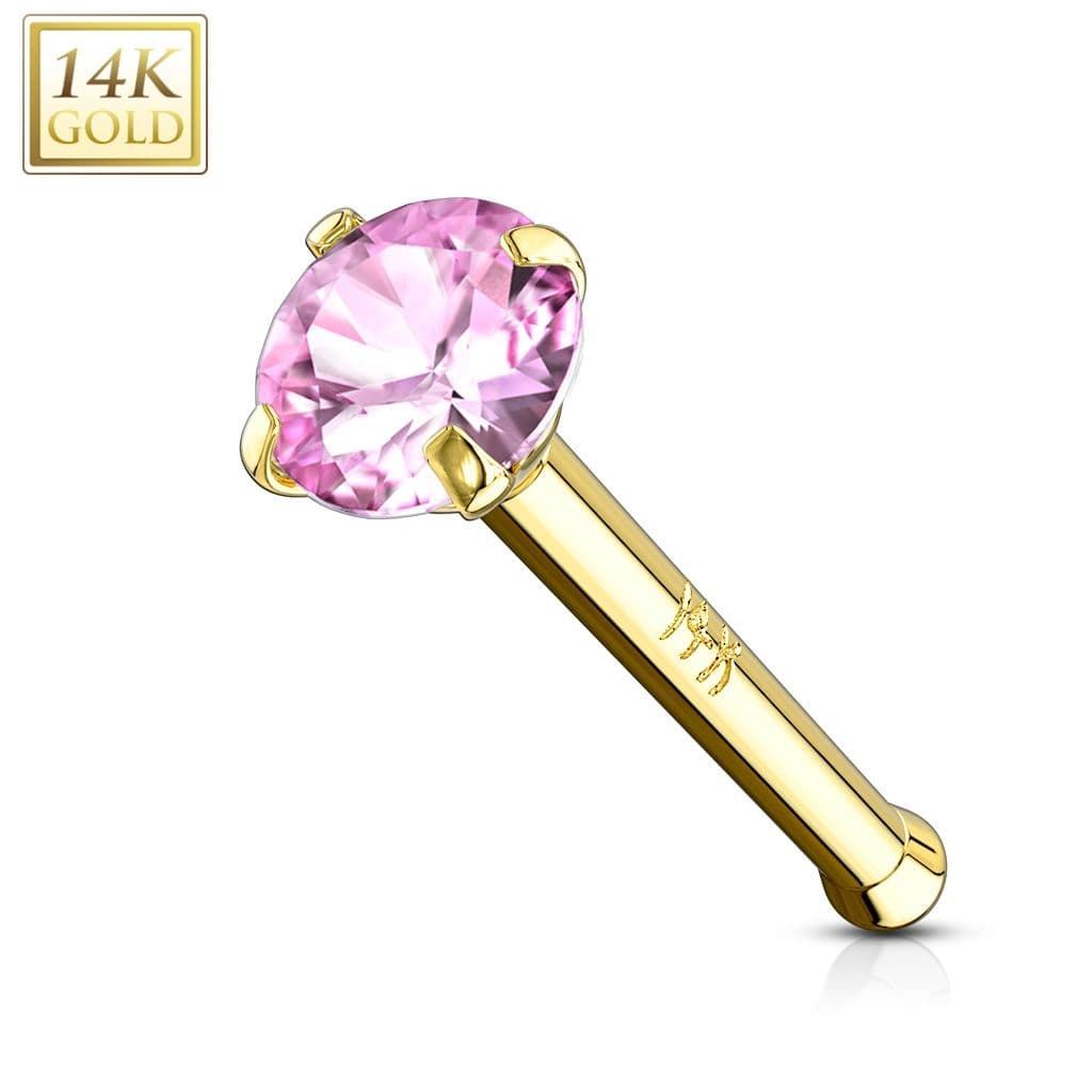 Zlatý piercing do nosu, Au 585/1000 (růžová, 0,09 g) - Zlatý piercing do nosu - růžový zirkon