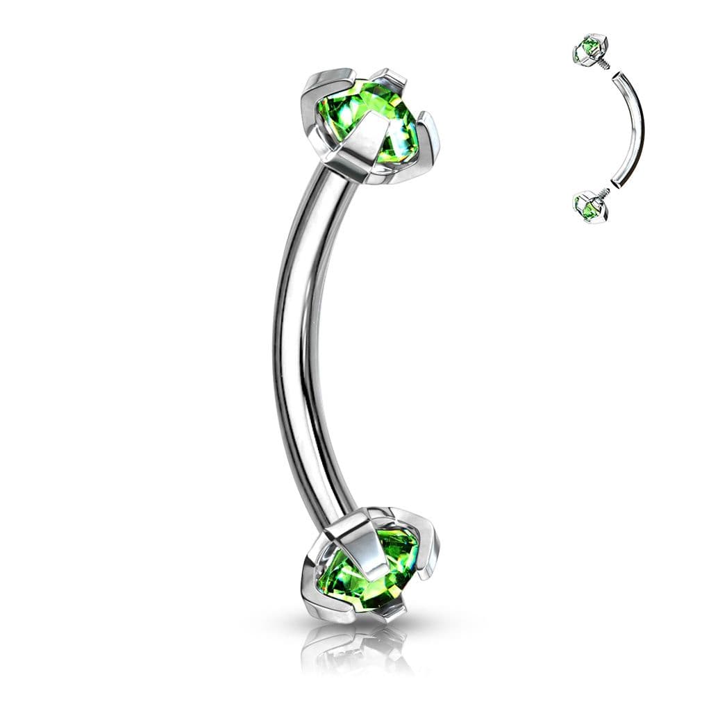 Piercing do obočí s vnitřním závitem (zelená)