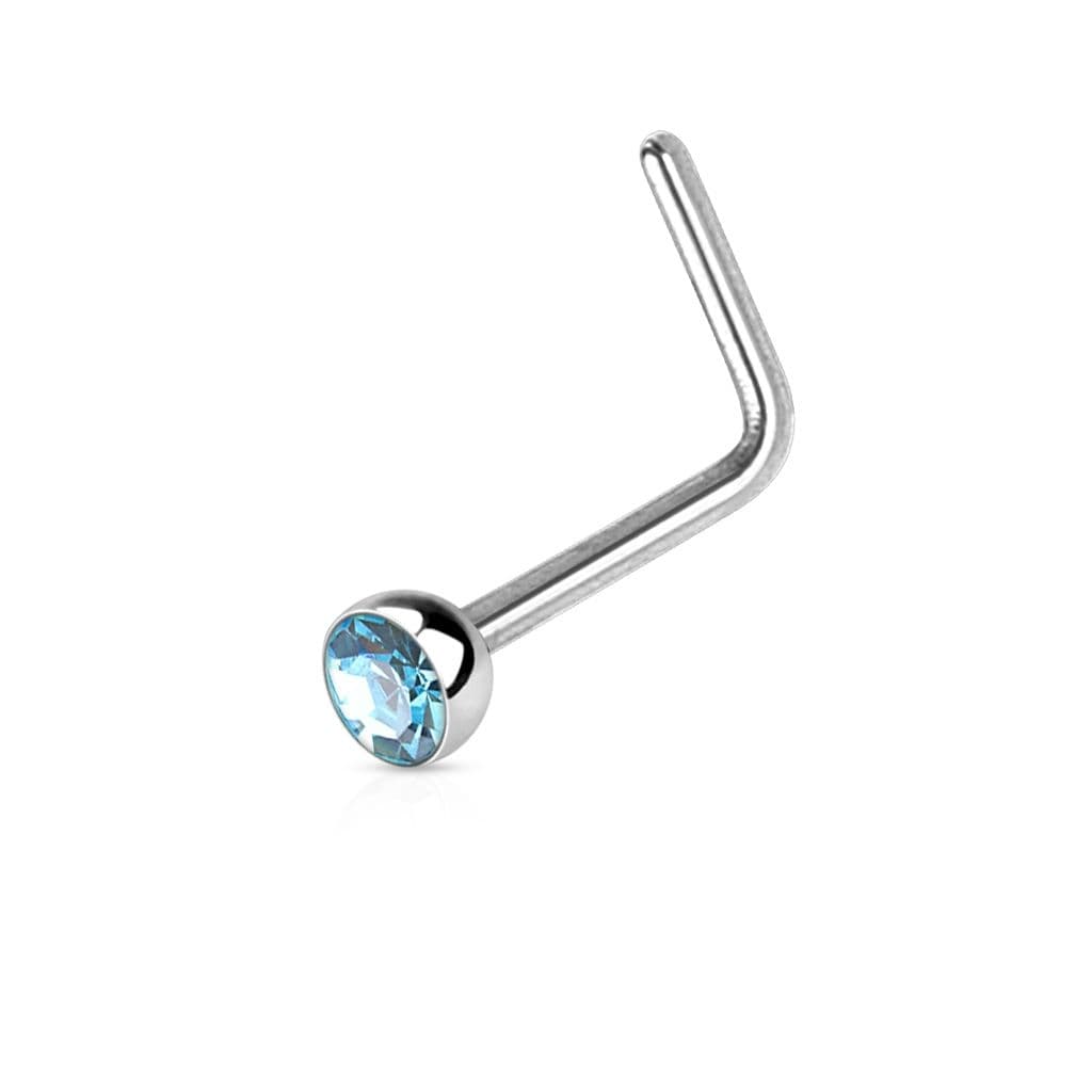 Zahnutý piercing do nosu s kamínkem (tyrkysová)
