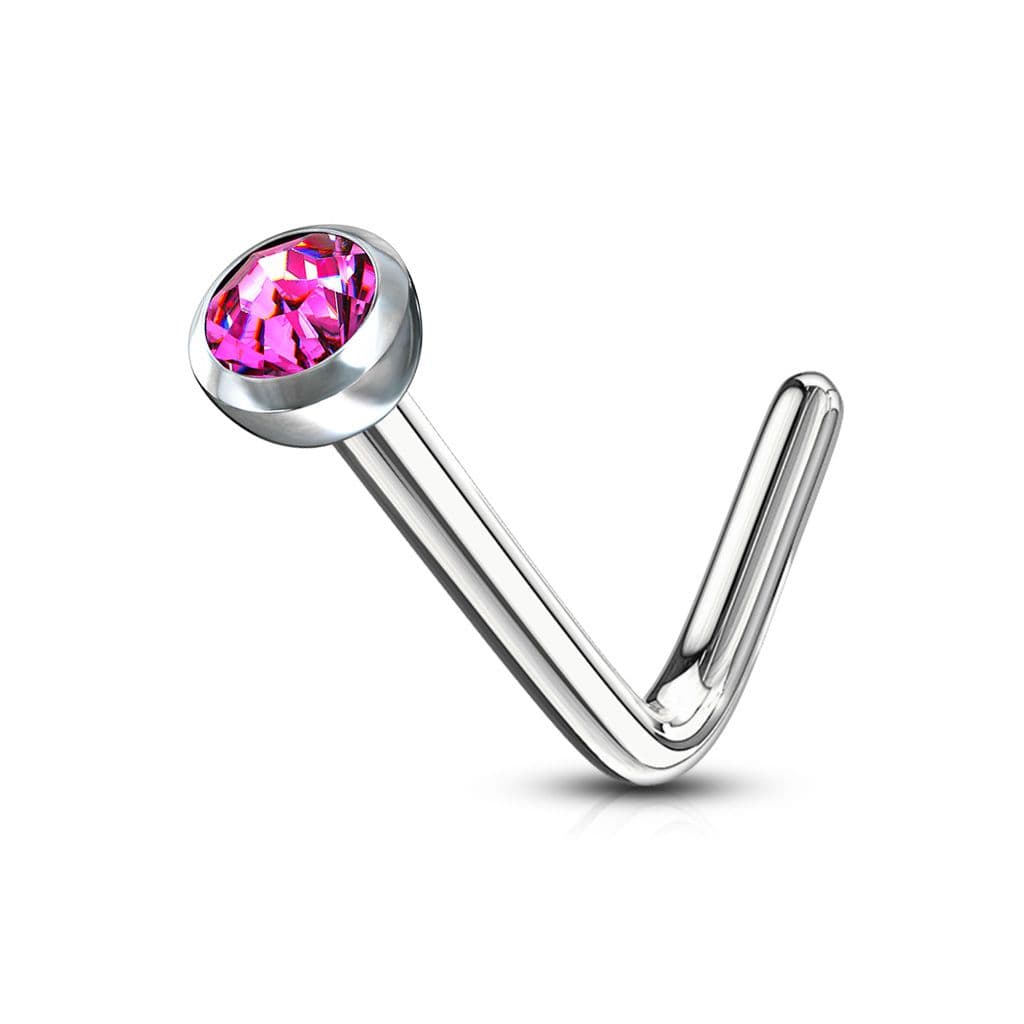 Zahnutý piercing do nosu (tmavě růžová)