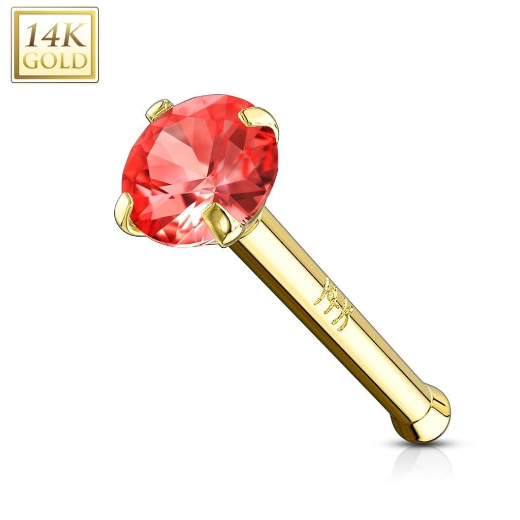 Zlatý piercing do nosu, Au 585/1000 (červená, 0,09 g) - Zlatý piercing do nosu - červený zirkon