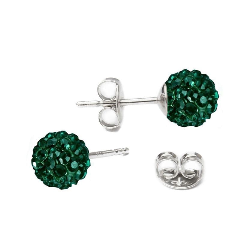 Stříbrné náušnice kuličky Crystals from Swarovski Emerald