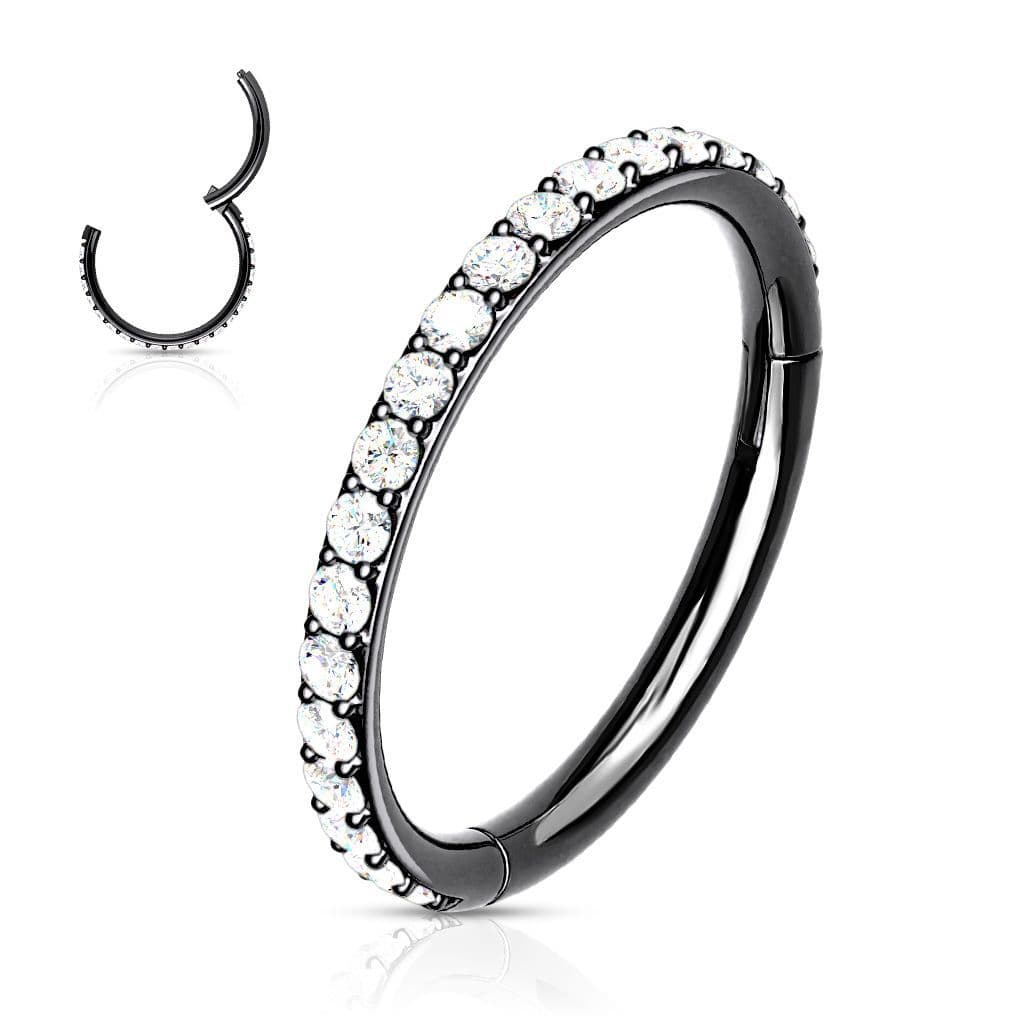 Piercing segment kruh s kamínky, černý