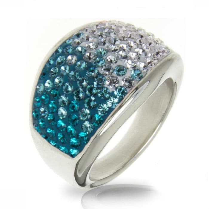 Ocelový prsten s krystaly Crystals from Swarovski, BLUE ZIRCON (53)