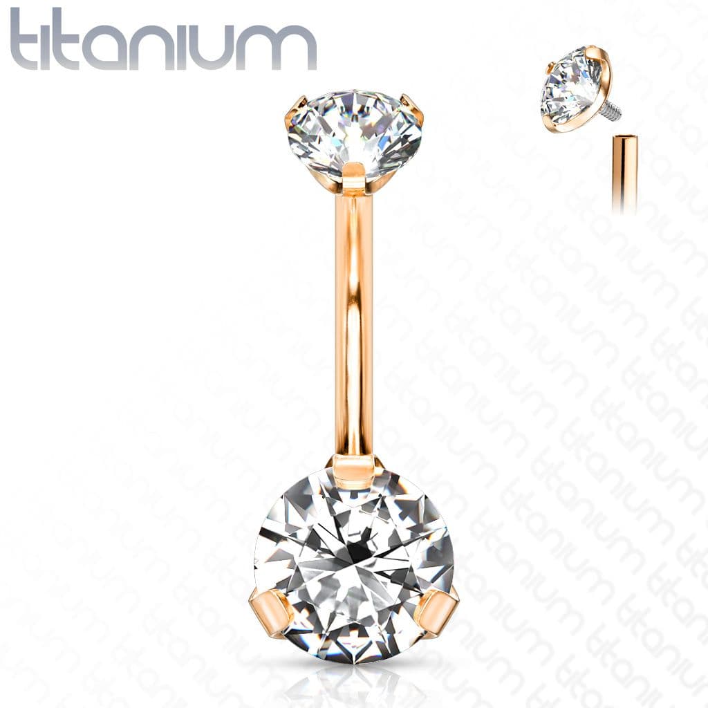 Zlacený piercing do pupíku vnitřní závit, zirkon - TITAN