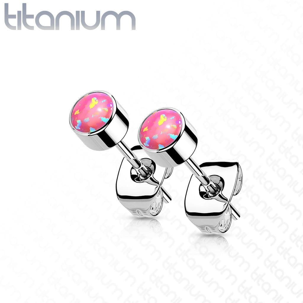 Titanové náušnice s kulatým opálem (4 mm)