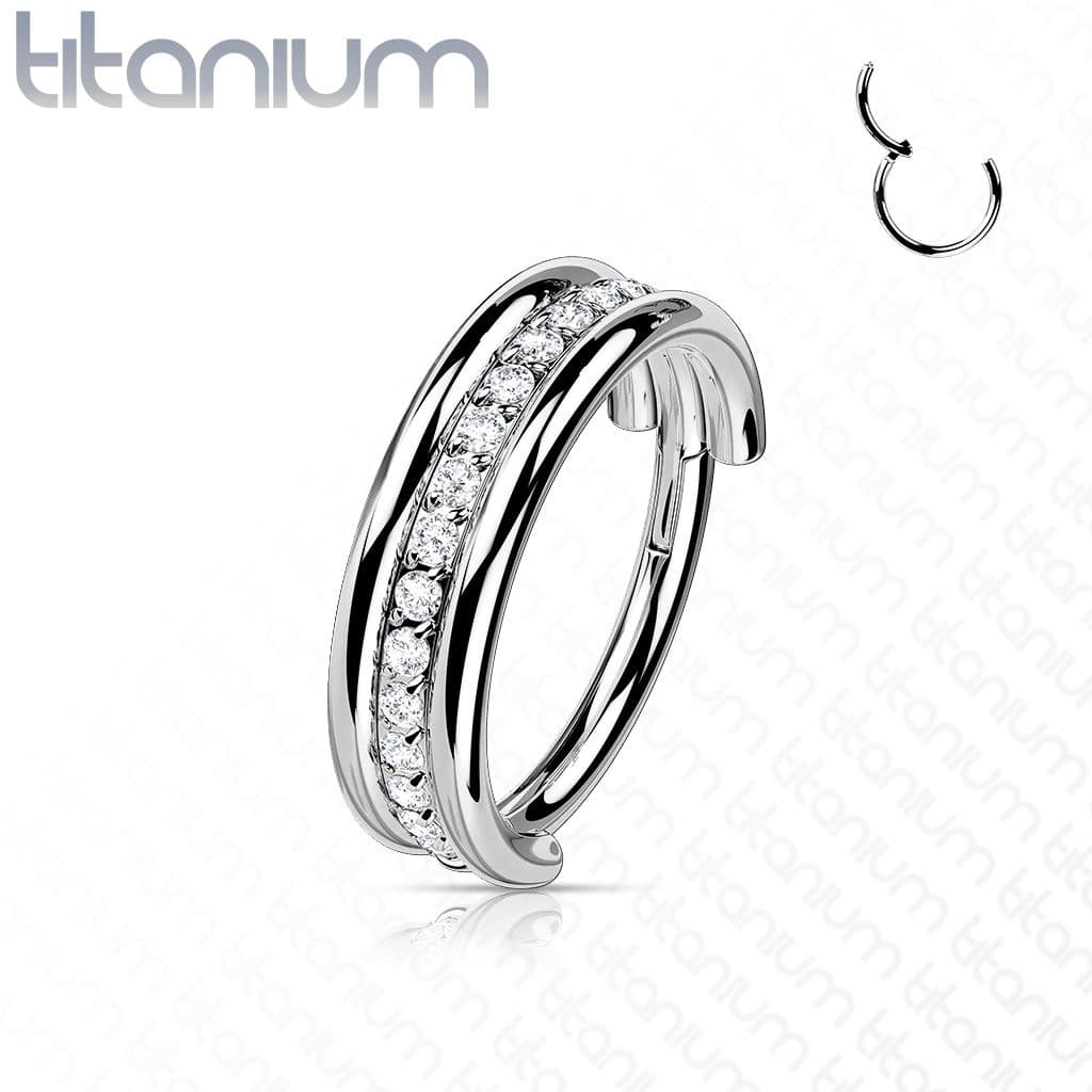 Segment kruh - helix / cartilage / tragus piercing TITAN, čiré zirkony (1,2 x 10 mm)