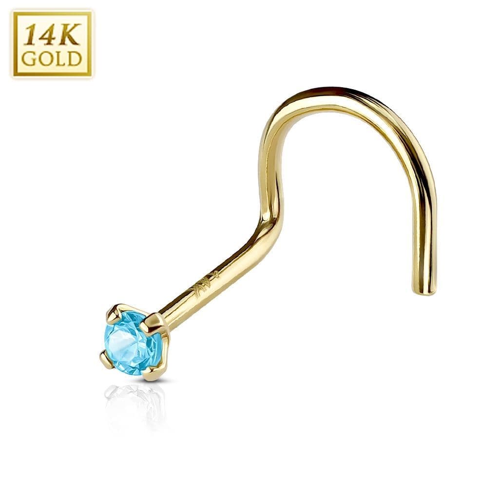 Zlatý piercing do nosu, Au 585/1000 - kamínek 2 mm (tyrkysová, 0,14 g)
