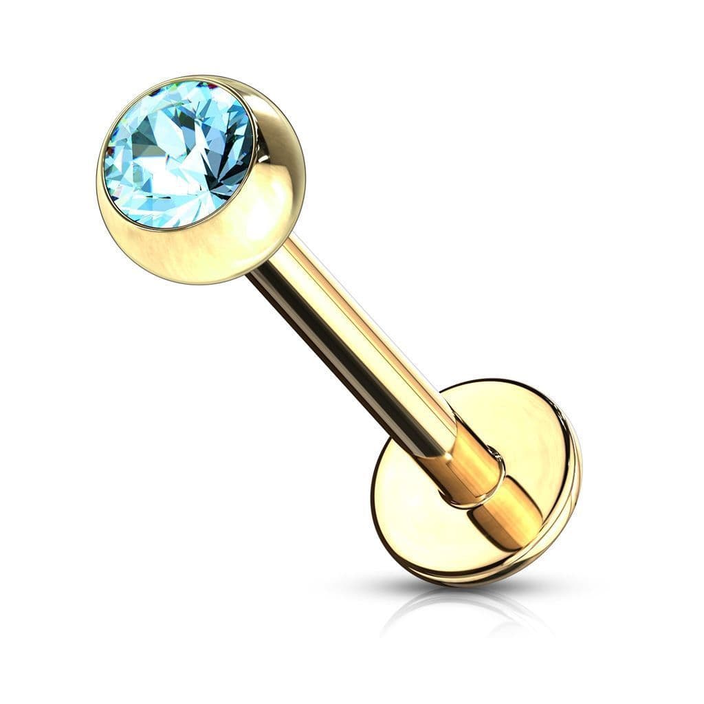 Pozlacený piercing do brady - labreta (tyrkysová, 3 mm, 1,2 x 8 mm)