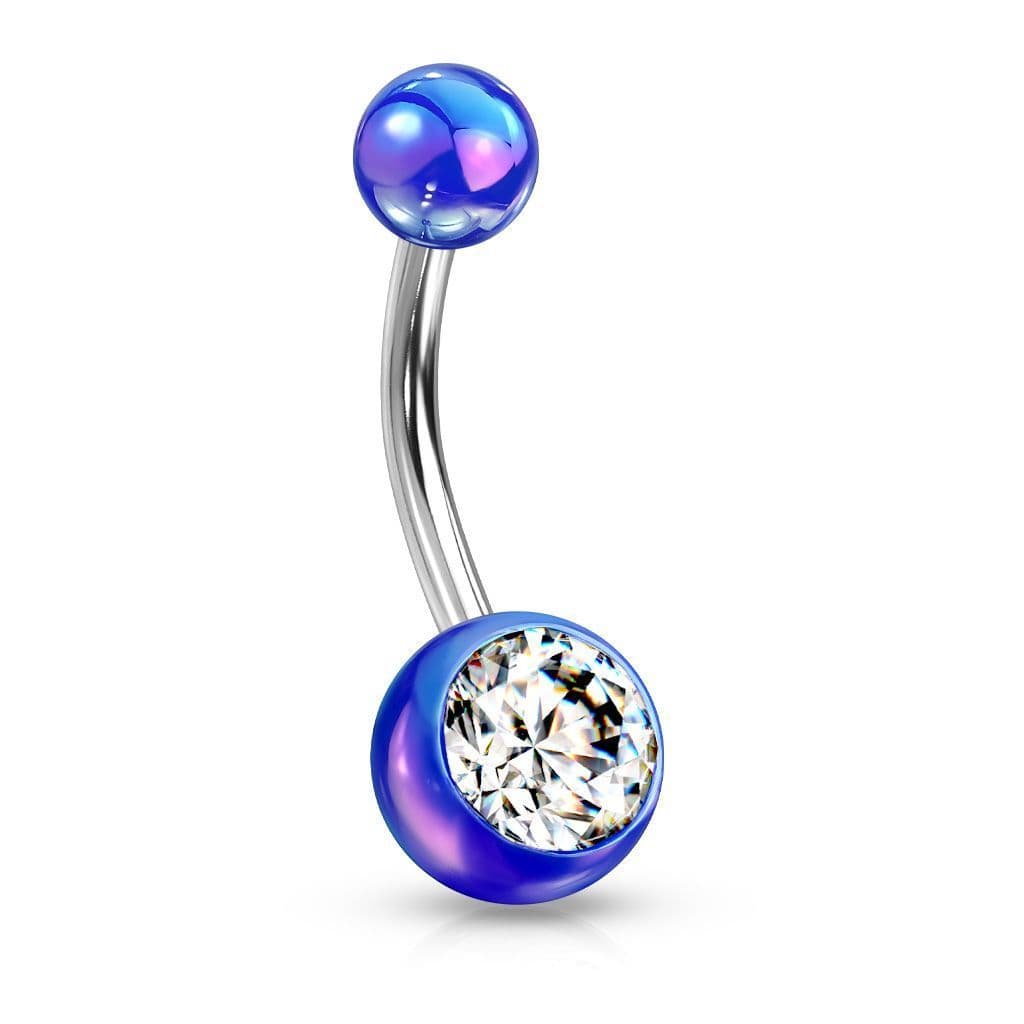 Piercing do pupíku - perleťový lesk a zirkon (modrý)