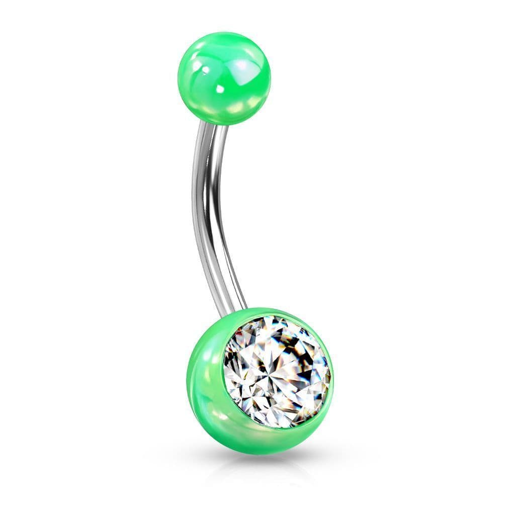 Piercing do pupíku - perleťový lesk a zirkon (zelený)