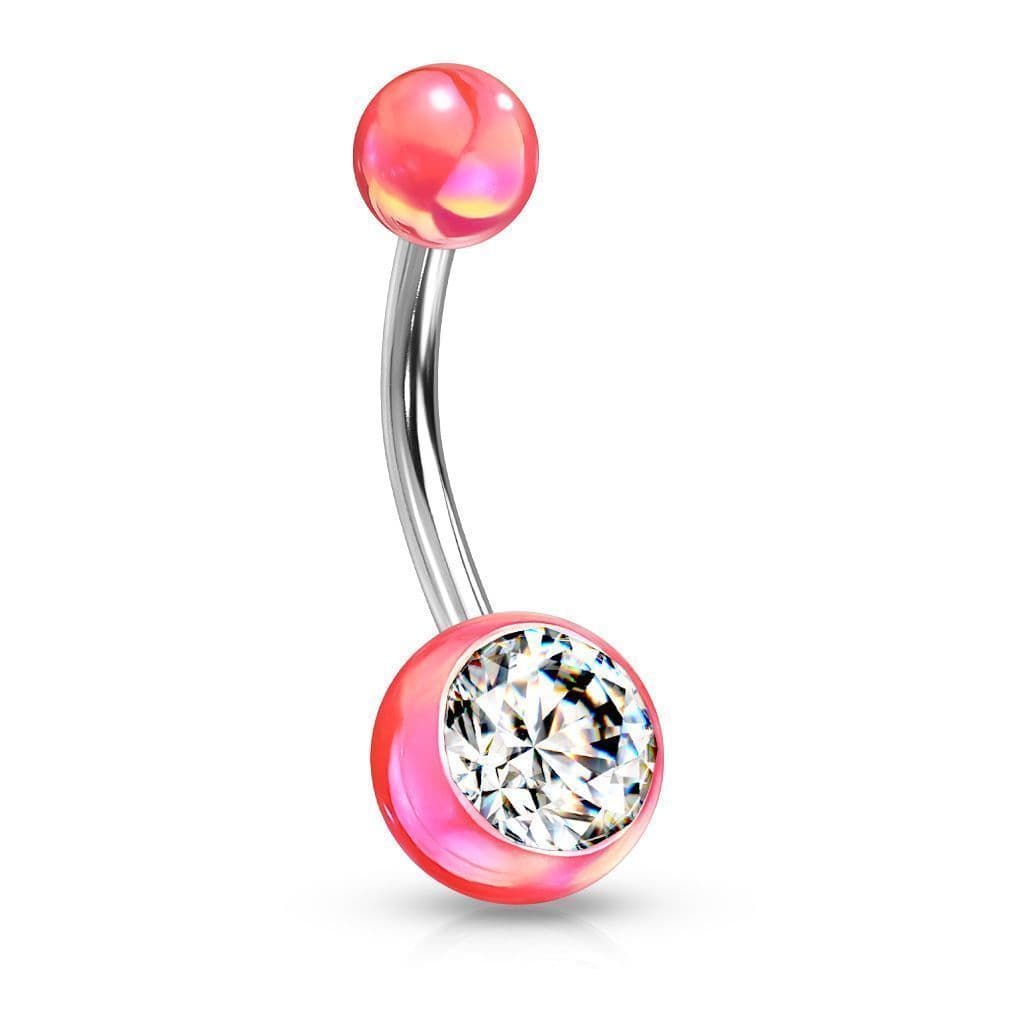 Piercing do pupíku - perleťový lesk a zirkon (růžový)