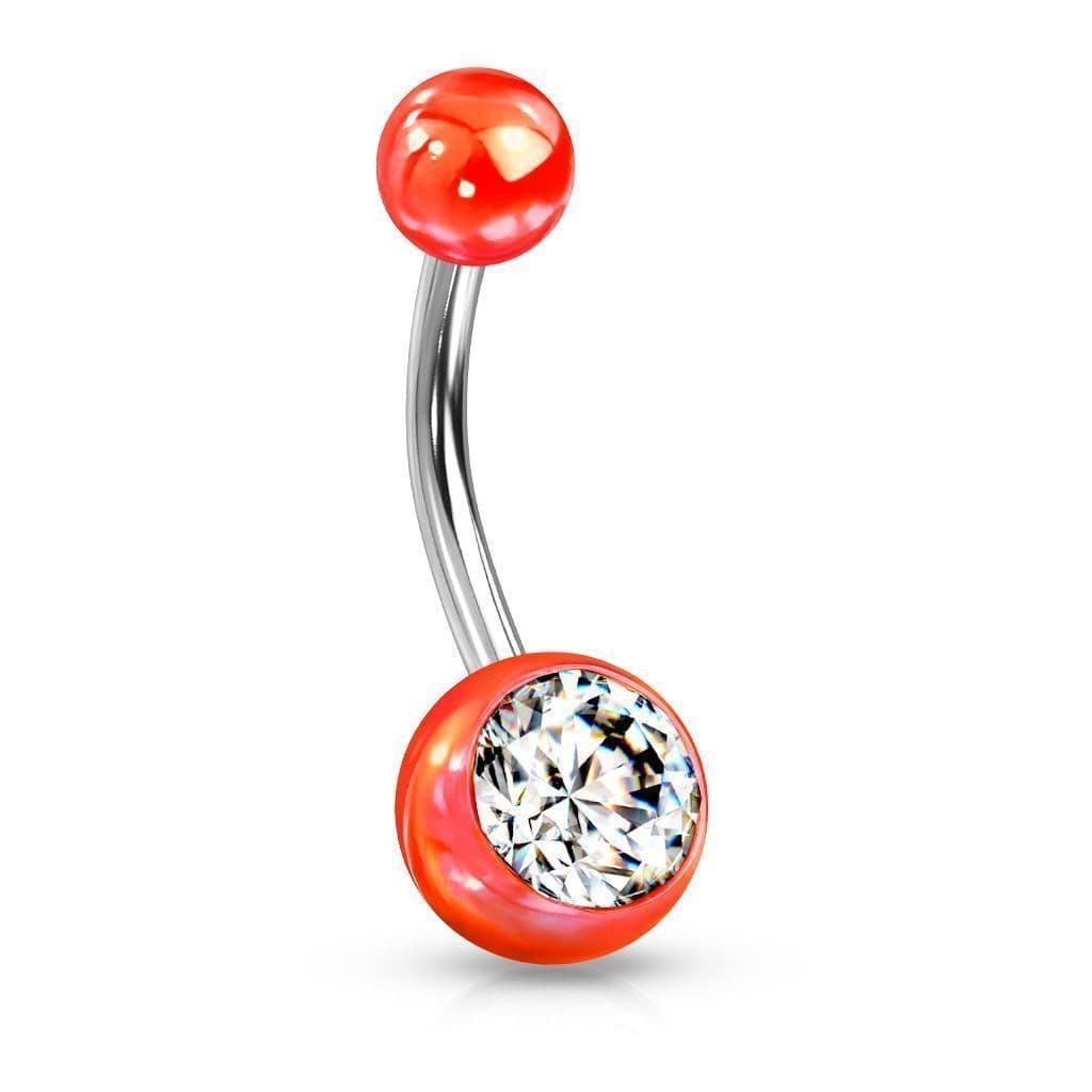 Piercing do pupíku - perleťový lesk a zirkon (červený)
