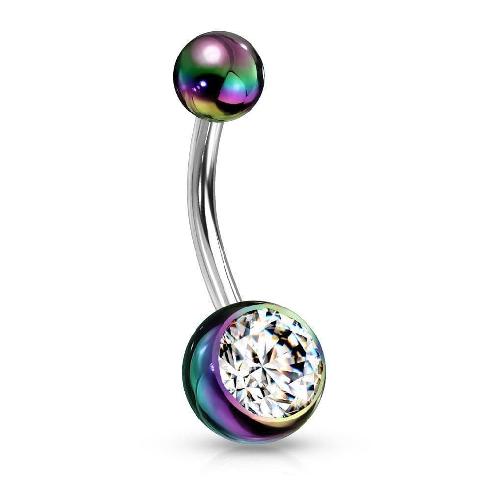 Piercing do pupíku - perleťový lesk a zirkon (duhový)