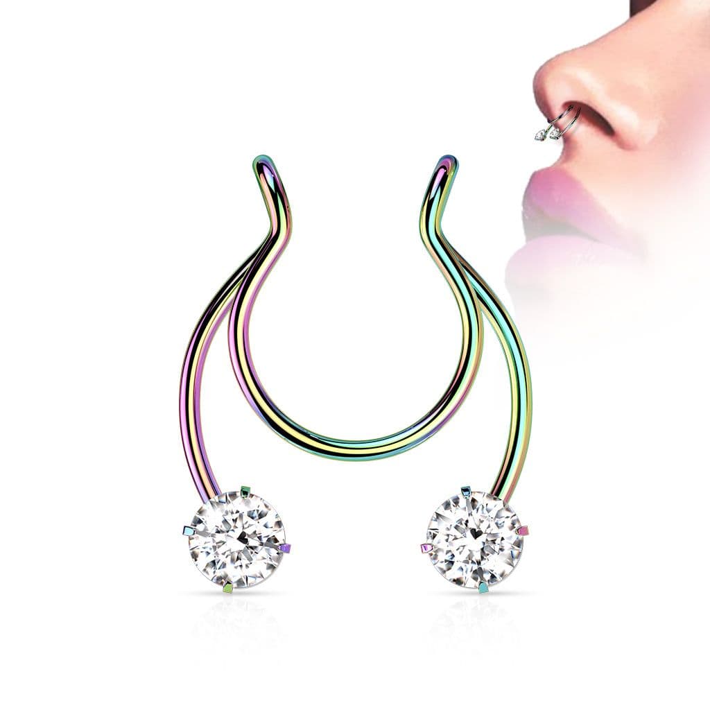 Falešný piercing do nosu - septum (duhová)