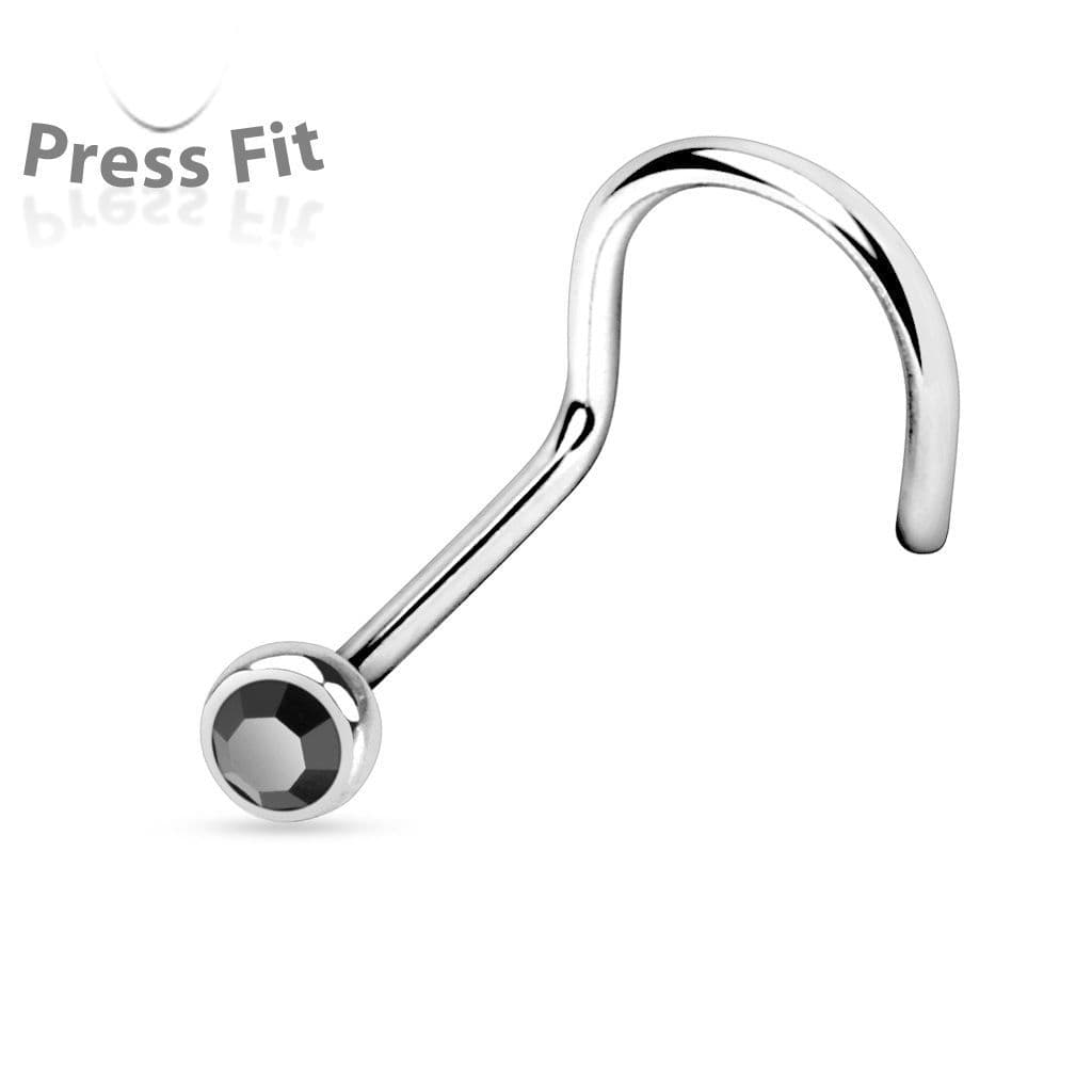 Zahnutý piercing do nosu, zirkon 2,5 mm (černá)