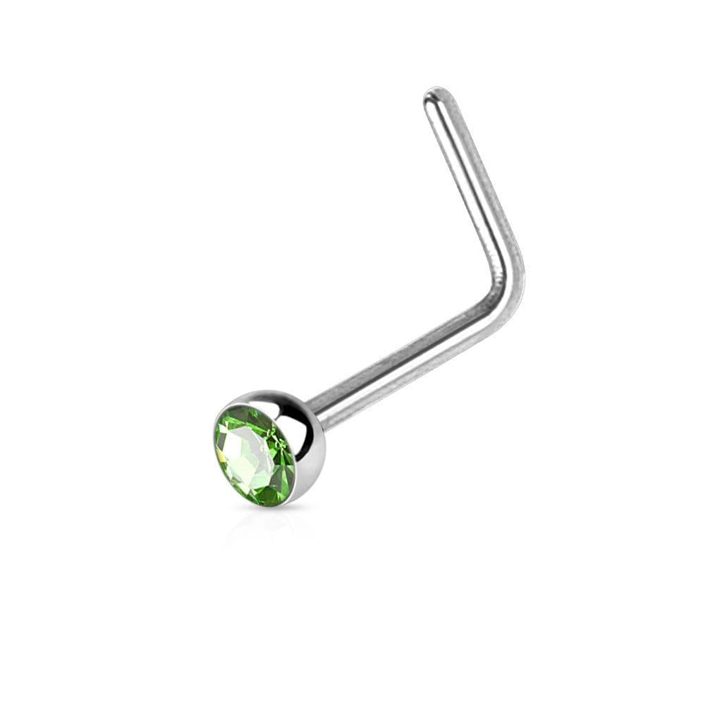 Zahnutý piercing do nosu s kamínkem (zelená)