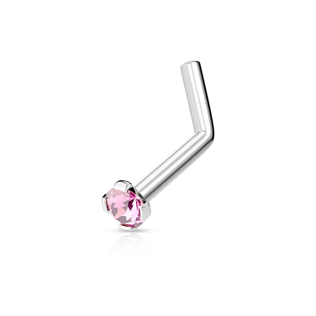 Zahnutý piercing do nosu 2mm zirkon (růžový)