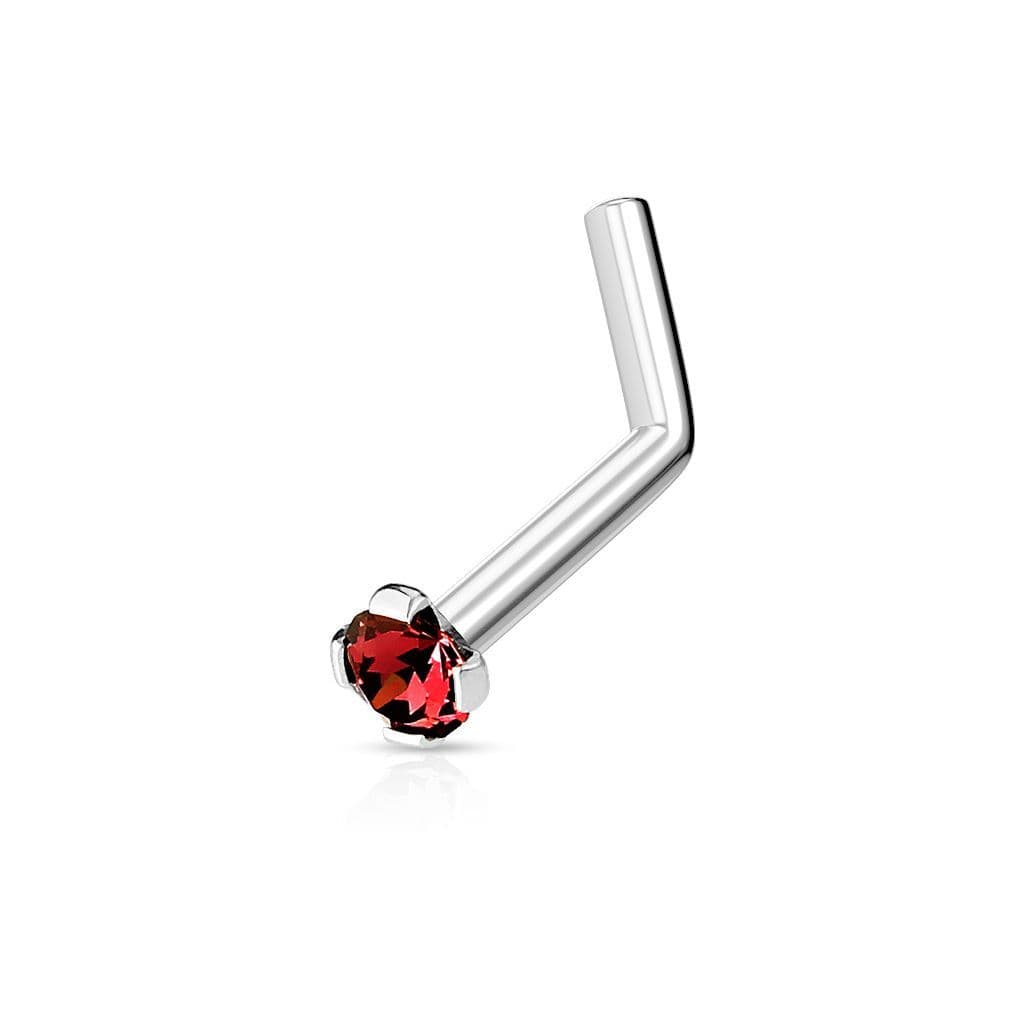 Zahnutý piercing do nosu 2mm zirkon (červený)