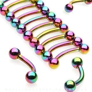 Piercing do obočí, barva duhová (1,2 x 6 mm, 3 mm kuličky)
