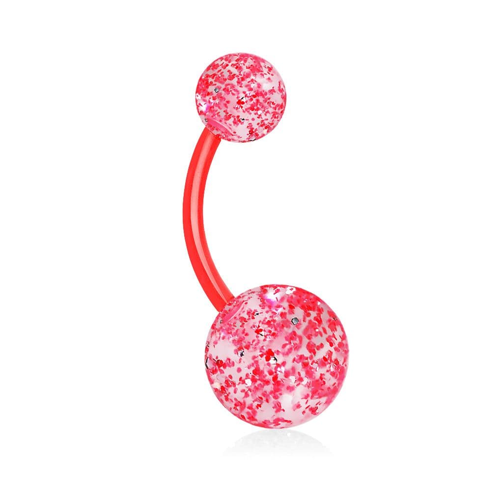 Piercing do pupíku - banánek se třpytkami (červená)