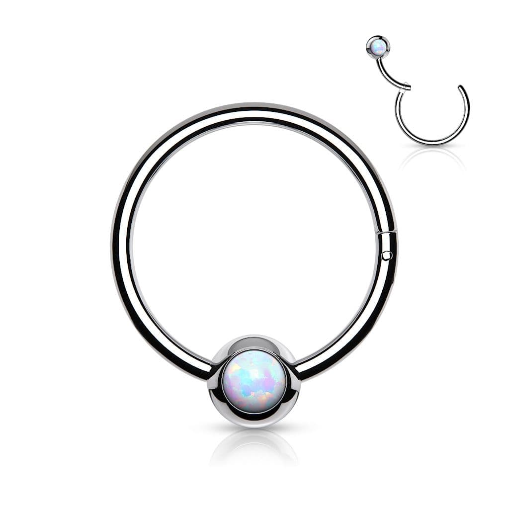 Piercing kruh segment, bílý opál (1,2 x 8 mm)