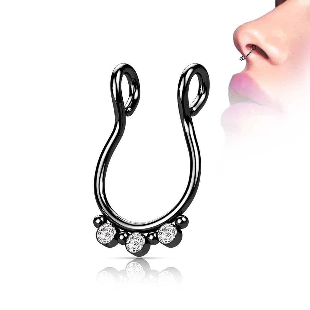 Falešný piercing do nosu - septum (černá)