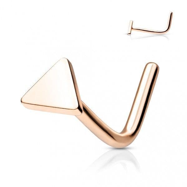 Zahnutý piercing do nosu - triangl (růžové zlato)