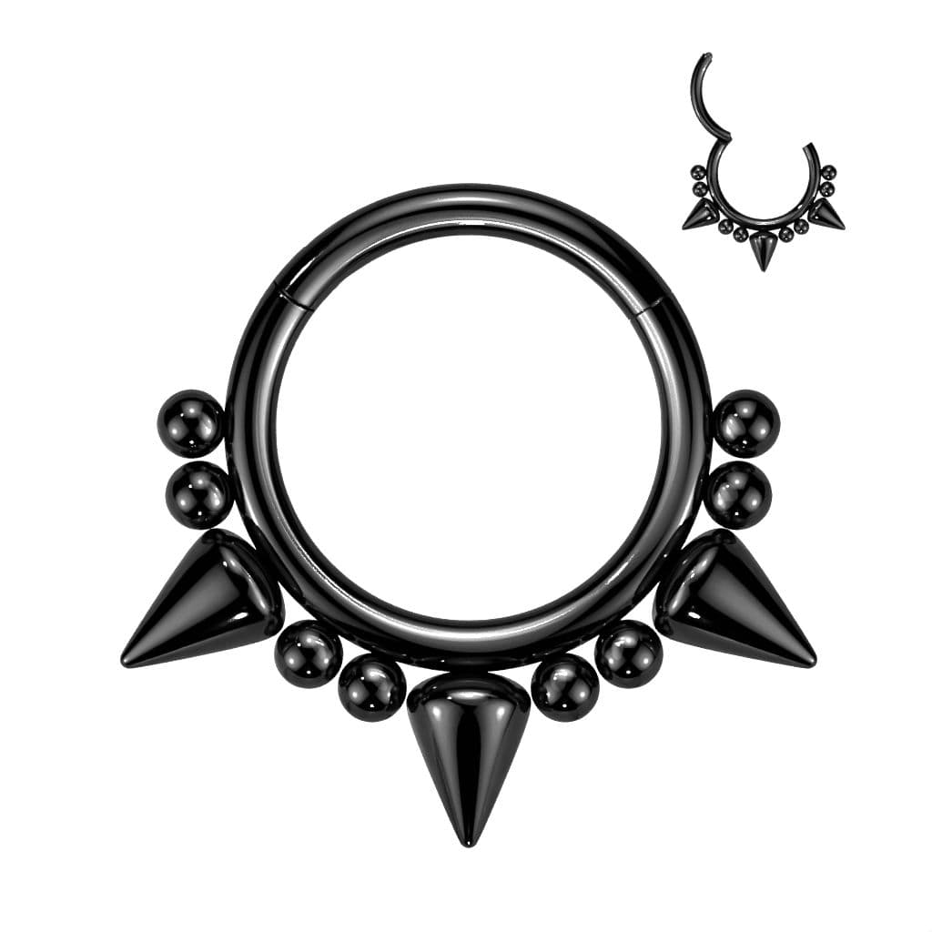 Černý piercing kruh segment s hroty (1,2 x 10 mm)
