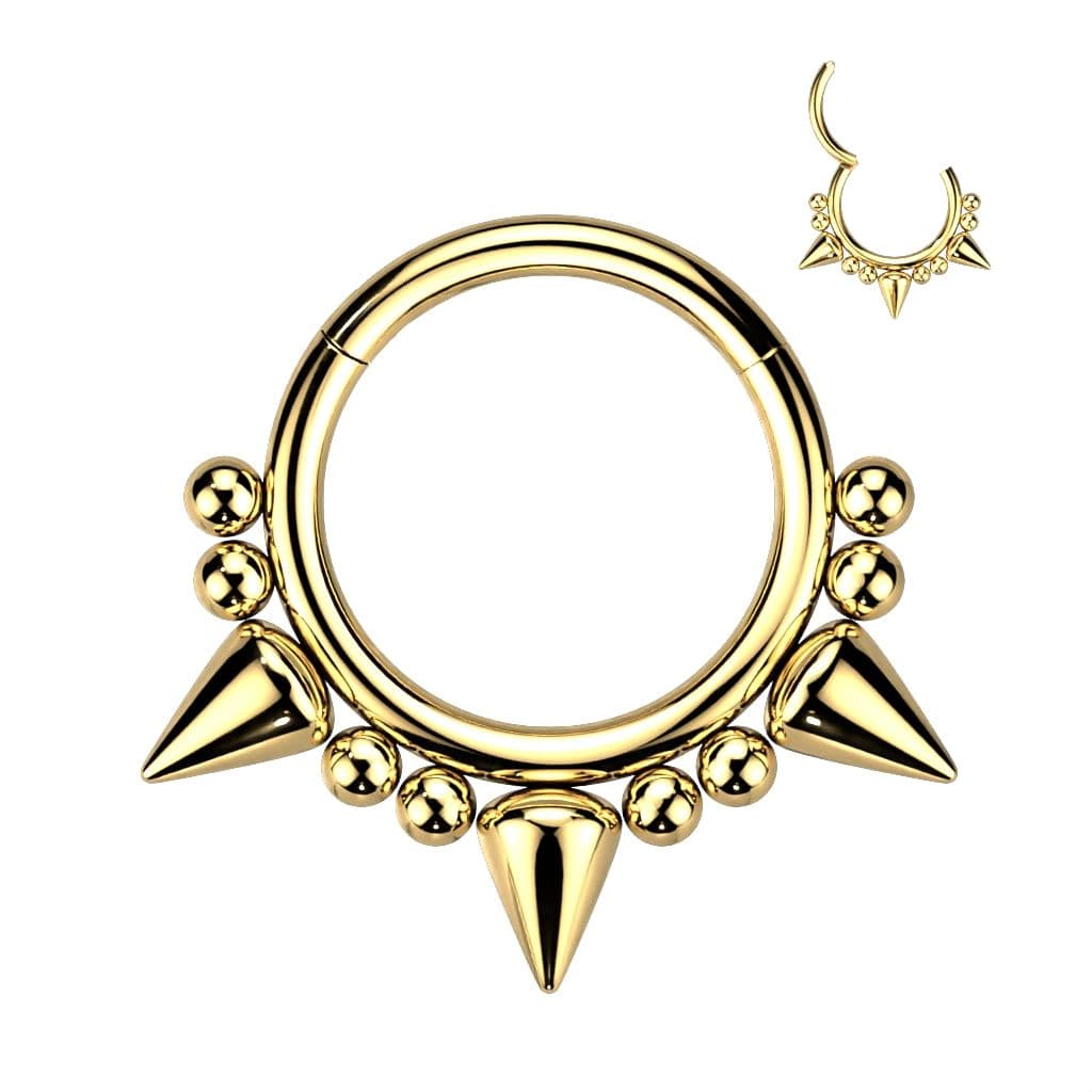 Zlacený piercing kruh segment s hroty (1,2 x 8 mm)