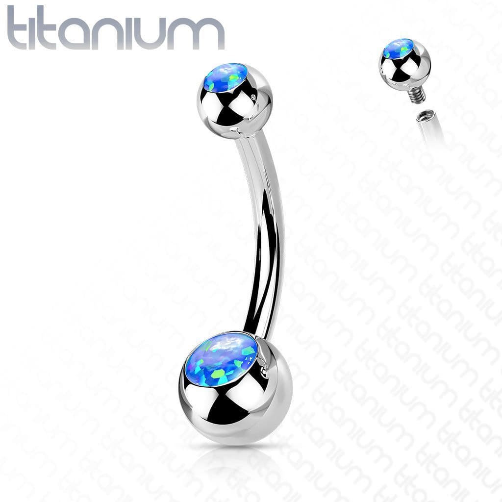 Piercing do pupíku banánek - TITAN, opál (modrá)