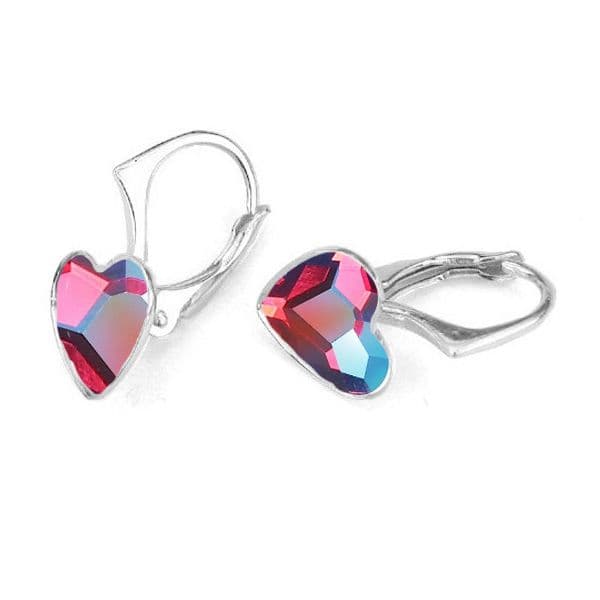Stříbrné náušnice se srdcem Crystals from Swarovski Light Siam Shimmer