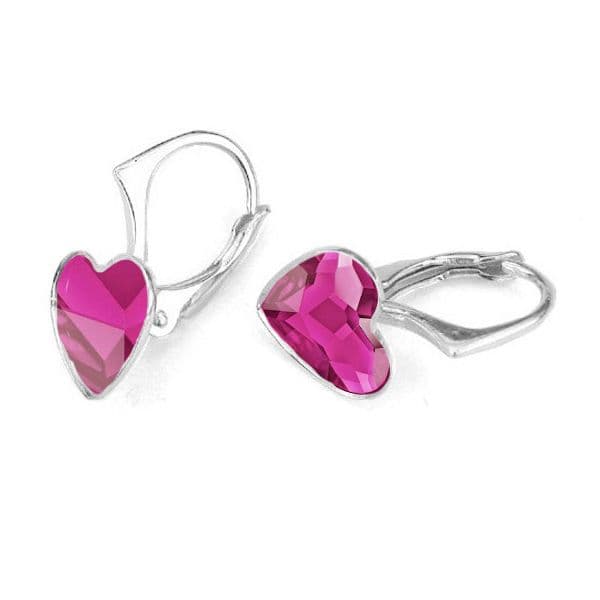 Stříbrné náušnice se srdcem Crystals from Swarovski Fuchsia