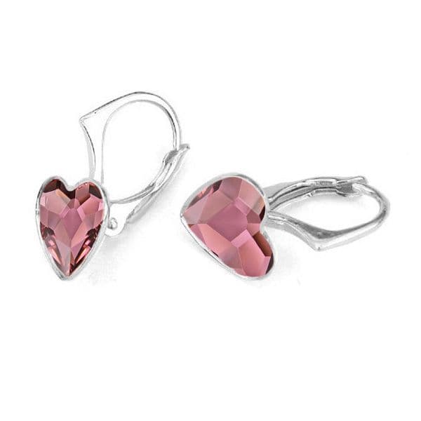 Stříbrné náušnice se srdcem Crystals from Swarovski Antique Pink