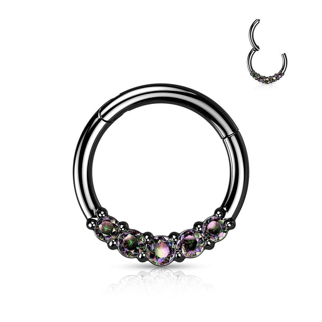 Černý segment kruh se zirkony, septum piercing 1,2 x 10 mm