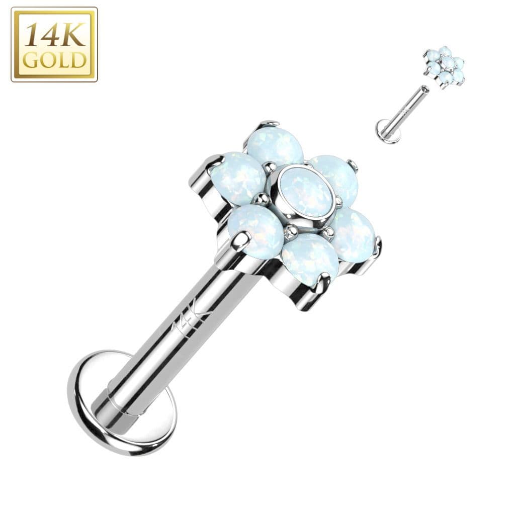 Zlatý piercing do brady - labreta opál, Au 585/1000 (1,2 x 8 mm)