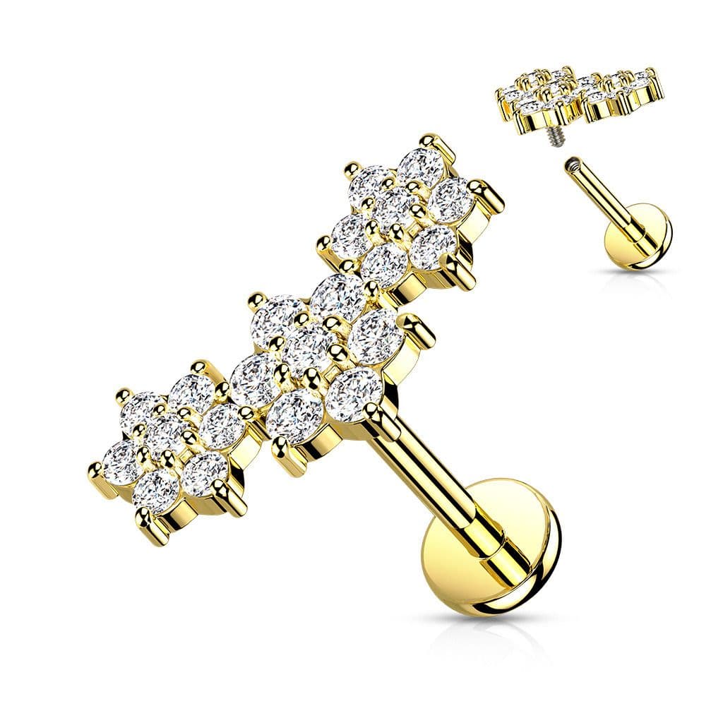 Zlacený piercing do brady s kytičkami 1,2 x 8 mm