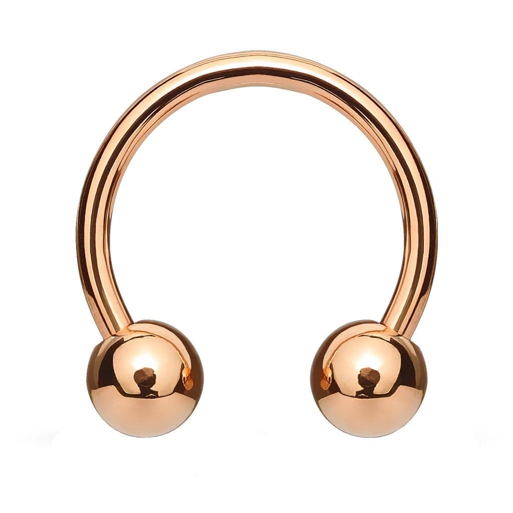 Piercing podkova, barva růžové zlato, tl. 1,6 mm (1,6 x 10 mm, kuličky 4 mm)