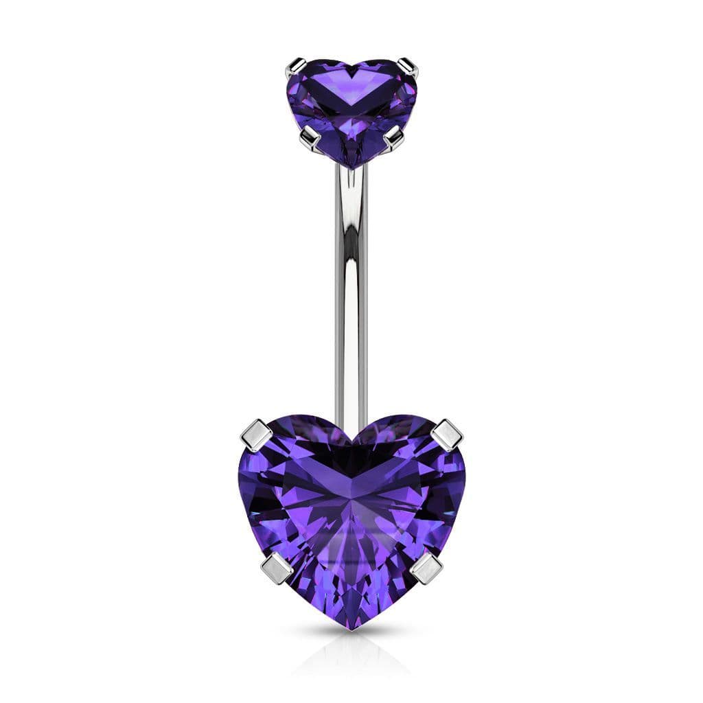 Ocelový piercing do pupíku srdíčko (fialová)