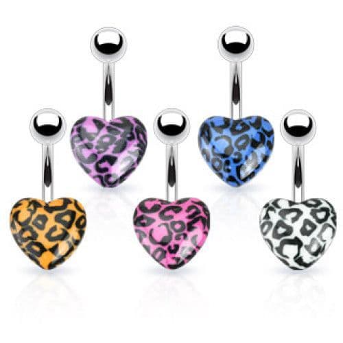 Piercing do pupíku s leopardím srdíčkem (modré)
