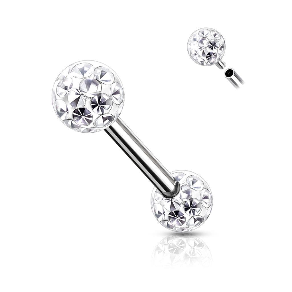 Piercing do bradavky chirurgická ocel s čirými krystaly