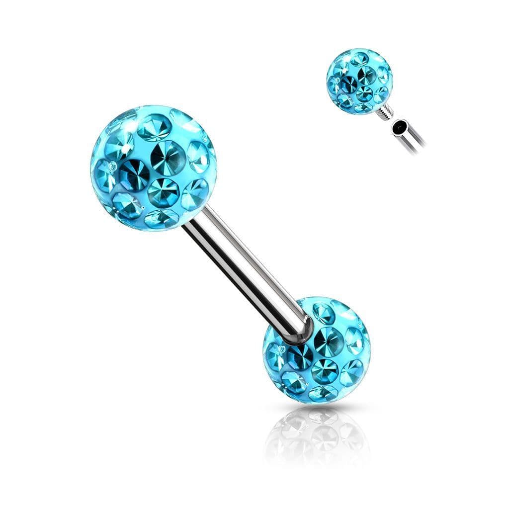Piercing do bradavky chirurgická ocel s tyrkysovými krystaly