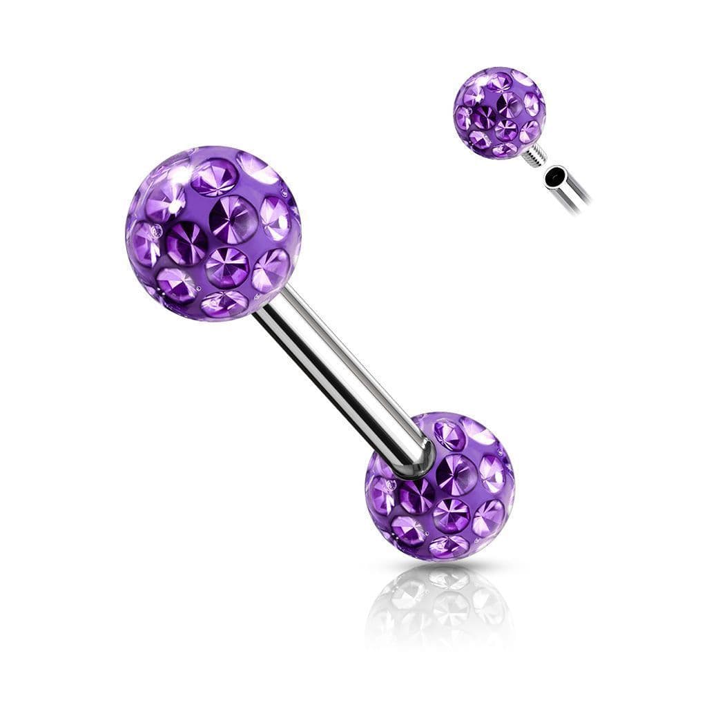Piercing do bradavky chirurgická ocel s fialovými krystaly