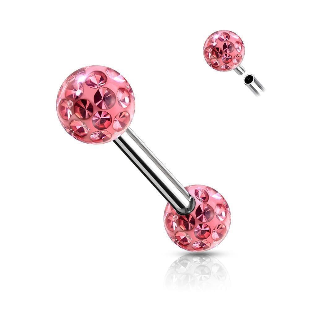 Piercing do bradavky chirurgická ocel s růžovými krystaly